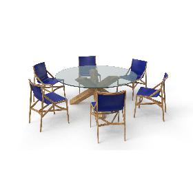 Cassina Dining Table Chair Set Oak Glass Blue 3D model